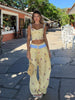 Floral Print Sweetheart Cami Crop Top Lace Up Wide Leg Pants Autumn Women Two Piece Outfit Street Ladies Casual Suit