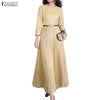 Womens Elegant Satin Silk Party Dresses O-Neck 3/4 Sleeve A-Line Long Pleated Dress Solid Color Guest Evening Robe Femme