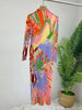 Pleated Print Dress For Women Stand Collar Long Sleeves Slim Style Female Elegant Clothing Spring 2DA4141