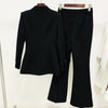 Designer Blazer Suit Set Women's Single Button Red Blazer Flare Pants Suit
