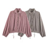 Guobioziy Women's Jacket Autumn Plaid Long-Sleeve Drawstring Loose Jacket Parka Casual Versatile