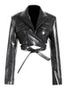 Women's Jackets Lapel Collar Slim Cross Lace Up Waist Long Sleeve PU Leather Short Coat Autumn 17A2947