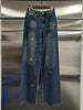 Loose Spliced Metal Decoration Versatile Jeans for Women High Waist Casual Wide Leg Jean Female Clothes