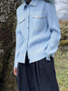 Pleated Denim Printed Shirt Long Sleeve Women Cardigan Single Breasted Casual Jacket Pocket Coat Top