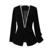 Gold velvet beaded Women Blazer Korean Autumn Long Sleeve Office Work Blazers Lady Jackets Coat Female Tops