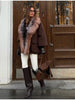 Vintage Thicken Faux Fur Woolen Jacket Women Hooded Pocket Lantern Sleeve Elastic Waist Coat Winter Female Daily Outwear