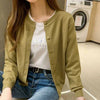 Knitted Cardigan Jacket Women Spring Autumn Round Neck Casual Cardigans Woman Solid Color Slim Korean Jumpers Female