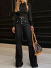 Women Jeans Flare Pants High Waist Streetwear Pockets Buttons Trousers Autumn Female Casual Stretch Denim Floor Length