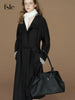 Womens British Trench Coat Contrast Cuff Stand Collar Heritage Workwear Style Pink Black Khaki Short Long Trench Coat