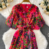 Sexy chic puff sleeve slim Criss-Cross A-line dress Chic Vintage Women Casual women clothing