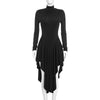 Casual Women Pullover Turtleneck Black Elegant Long Sleeve Midi Dress Ruffles Sexy Party Evening Night Club Dress