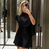 Asymmetric Satin Dress Womens Dresses Mini Layered Cape Dress Chic Black Cocktail O-Neck Short Dresses Elegant Party Dress
