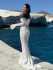 Women Sexy Lace Patchwork White Maxi Dress Flared Sleeve Off Shoulder Bodycon Gowns Lady Evening Night Party Robes