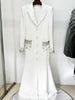 High Street Designer Women's Long Sleeve Notched Collar Rhinestone Diamonds Beading Maxi Long Dress