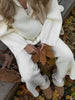 Women's Autumn Winter Collared Half Zip Ribbed Knit 2-Piece Set Oversized Wide Leg Pants Sweater Suit