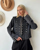 Women Vintage Denim Military Jacket Retro Solid Round Neck Single Breasted Slim Short Jackets Lady Daily Street Outerwear