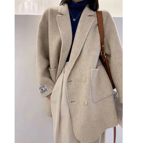 Autumn Women Woolen Coat Turn Down Collar Regular Length Coat Women Winter Blazer Clothes Coats Tops