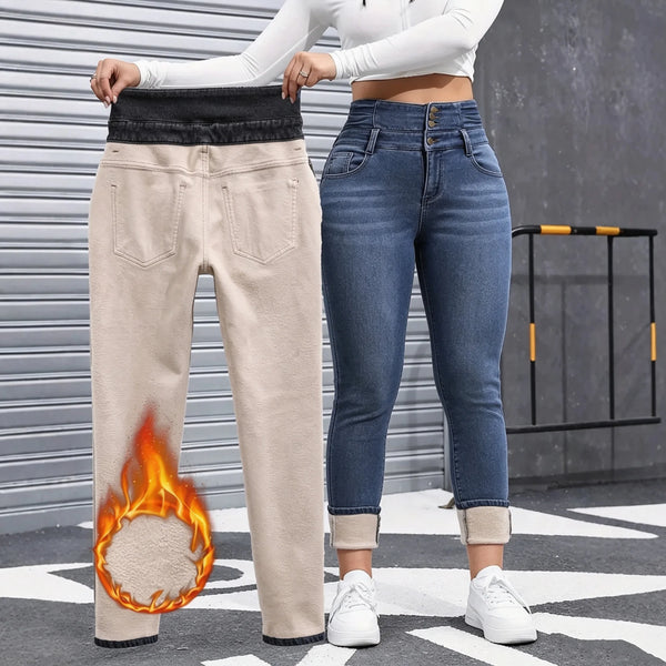 Women's High Waist Fleece Lined Skinny Jeans Stretch Slim Fit Denim Pants Warm Thick Thermal Trousers Winter Daily Streetwear
