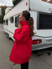 Women Red Oversized Puffer Coats Stand Collar Single-breasted Elastic Cuff Loose Warm Winter Coat Lady Autumn Casual Chic Jacket