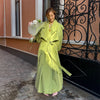 Green Oversized Belt Overcoat Women Elegant Long Sleeve Pleated Lapel Lace Up Windbreaker Autumn Lady Daily Street Outerwears