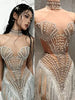 Stock Women Sparkly Rhinestones Pearls Tassel Sexy Mesh See-Through Dress Latin Dance Outfits Bars Nightclub Party Stage Costume