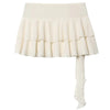 Layered Chiffon Skirt Shorts Ladies Mini High Waist Lace-Up Culottes Female Ruffle Beige Skirts Fairycore Culottes