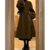 Women Autumn Winter Woolen Coat French Style Fur Sleeves Mid-Length Woolen Coat Women Long Coat Loose Outwear