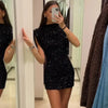 Sequin Mini Dress for Women Elegant O-Neck Fly Sleeve Shiny Short Dress Female Chic Club Evening Party Vestidos