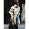 Elastic Drawstring Waist Jackets Women Casual Stand Collar Long Sleeves Cropped Trench Outerwear Lady Autumn Daily Windbreaker