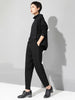 Women Patchwork Split Joint Brief Pants Spring Autumn High Elastic Waist Black Loose Trousers Tide JQ013