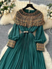 Spring Autumn French Sequin Nail Bead Long Sleeved Dress Women Elegant Temperament Birthday Party Pleated Long Dress C227