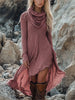 Elegance Heaps Collar Loose Dress For Woman Irregular Hem Long Sleeves Casual Dresses Spring Autumn Lady Solid Vestidos