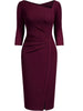 Womens Elegant Cutout Neck 2/3 Sleeve Work Office Knee Length Split Business Casual Party Ruched Pencil Bodycon Sheath Dress