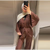 Casual Women Shirt Pant Set V-Neck Lace Up Loose Long Sleeve Top Wide Leg Trousers Suit Spring Autumn Chic Lady Outfits