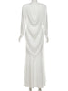 Elegant Shawl Patchwork Dress Women Swing Bandage Ruched Sexy Evening Prom Party Stretch Slim Maxi Bodycon