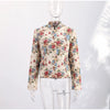 Women Cropped Floral Print Jacket Stand Collar Long Sleeve Button Front Pockets Vintage Loose Short Coat Autumn Chic Blazer