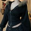 Autumn Winter Faux Fur Collar Solid Hooded Coats Women Casual Slim Waist Zip Hoodies Gothic Jackets Chic Streetwear