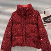 Winter Heavy Industry Colorful Sequin Stand Collar Warm Jacket For Women Cotton-padded Coat 11A07258
