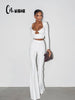 Long Sleeve U Neck Solid Women Sets 2-Pieces(Tops+Pants) Sheath Sexy Club Suits Fitness Casual Female Elegant