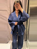 Casual Women Shirt Pant Set V-Neck Lace Up Loose Long Sleeve Top Wide Leg Trousers Suit Spring Autumn Chic Lady Outfits