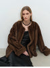 Autumn Winter Short Elegant Thick Warm Soft Brown Faux Mink Fur Coat Women Long Sleeve Modern Chic Fluffy Jacket