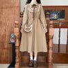 Art Mori Girls Long Dress Autumn Winter Basic Wear Retro Vintage Japan Style Doll Neck Cute Sweet Ribbon Bow Tie Corduroy Dress