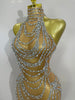 Sparkly Gold Rhinestone Sexy Transparent Mesh Long Dress Women Birthday Party Gown Stage Singer Performance Costume