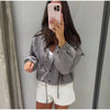 Plaid Short Trench Coat Women Lapel Collar Double Breasted Belted Waist Long Sleeve Loose Jacket Autumn Casual Chic Coats