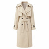 Women Khaki Long Color-block Stripe Trench Coat Wide Lapel Loose Drop Shoulder Blue Lining Slit Windbreaker Commute Outing Coats