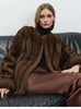 Autumn Winter Short Elegant Thick Warm Soft Brown Faux Mink Fur Coat Women Long Sleeve Modern Chic Fluffy Jacket