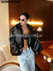 Women's Black Faux Leather Cropped Moto Jacket Asymmetric Zip PU Biker Coat Female Autumn Vintage Punk Outerwear