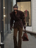 Vintage Oversized Suede Leather Jacket Women Shoulder Pad Full Sleeve One Button Coat autumn Lady Chic Bomber Streetwear