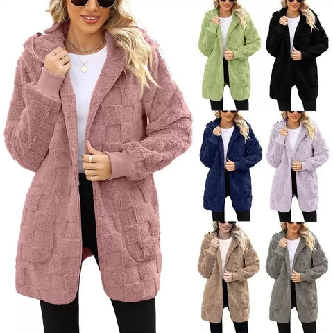 Autumn Winter Women Hooded Plush Velvet Jacket Cardigan Coats Oversized Up Fuzzy Casual Cardigan Warm Outerwear Lady Jacket