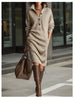 Autumn Knitted Button Lapel Women Dress Casual Loose Pocket Lazy Straight Over The Knee Long Sleeve Sweater FemaleDress